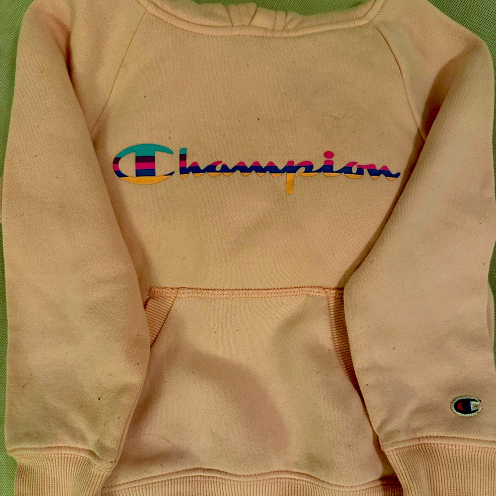 Kids Champion hoodie. Pink/rainbow Size 5t